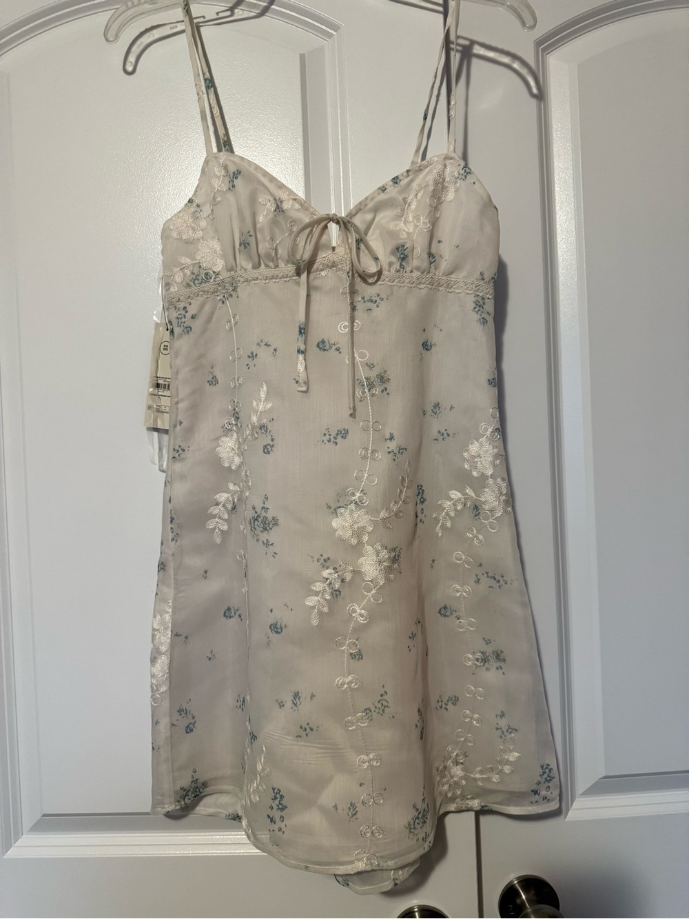 No Boundaries Ivory Slip with Blue Floral Embroidery